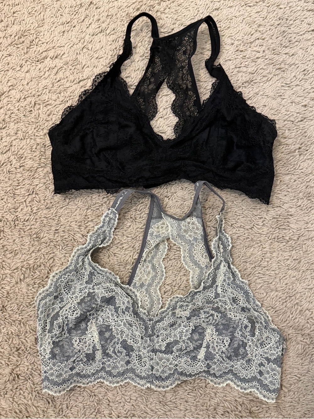Felina Lace Racerback Bralettes - Black & Light Gray